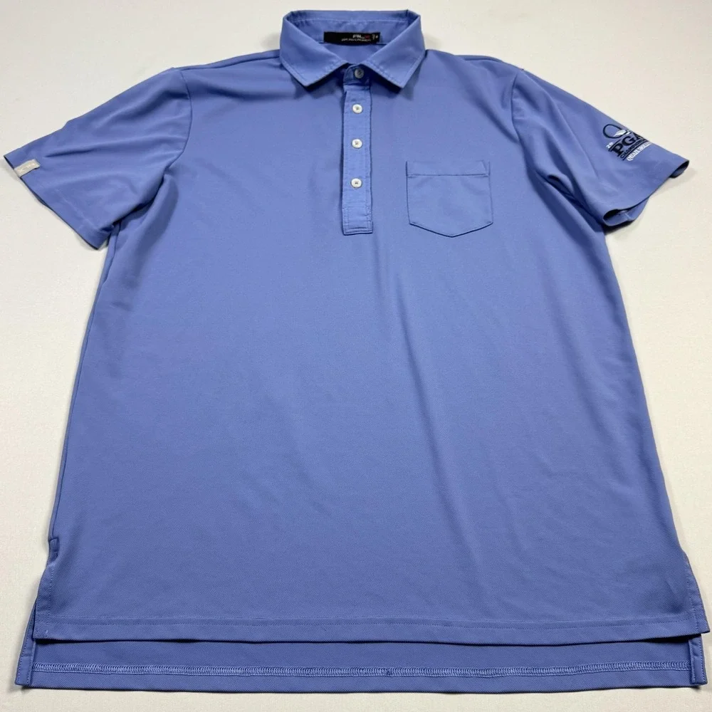 RLX Ralph Lauren Polo Shirt Mens Medium Blue Golf 2012 PGA Quail Hollow Pocket